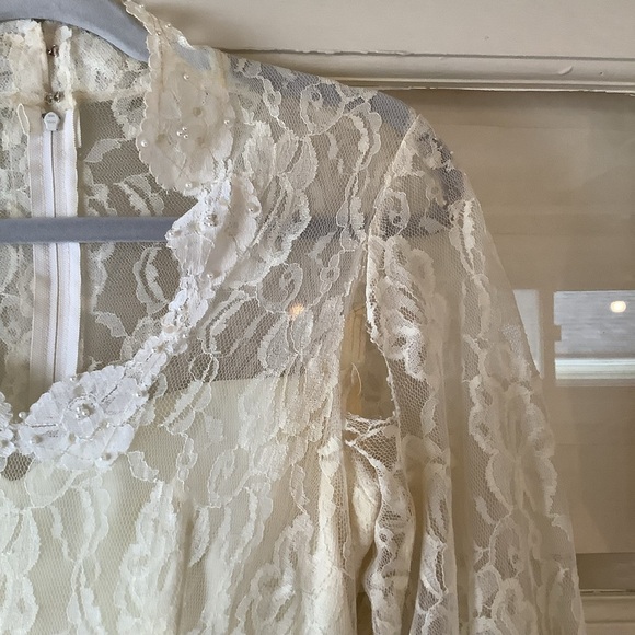 Vintage 1950’s Warm Ivory Chantilly Lace Wedding Gown Dress Prairie Cottagecore - Picture 5 of 16